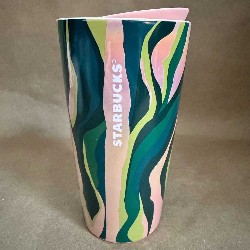 Starbucks 2024 Spring Pink and Green Lustre Double Walled Ceramic Travel Tumbler
